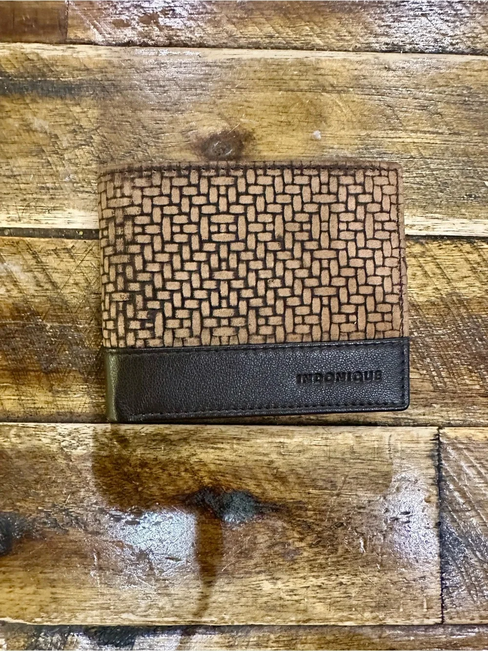 Men's Brown Western Genuine Leather weave Bifold Wallet RDIF blocking slim fit